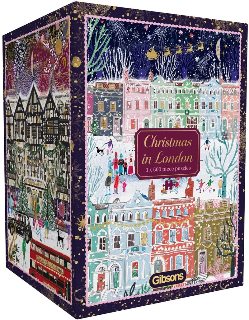 Christmas in London (door Emma Frances Grant) - 3×500 stukjes 48×34cm (b×h) - Legpuzzel voor volwassenen fra Gibsons, Flerfarvet-udgave – æske