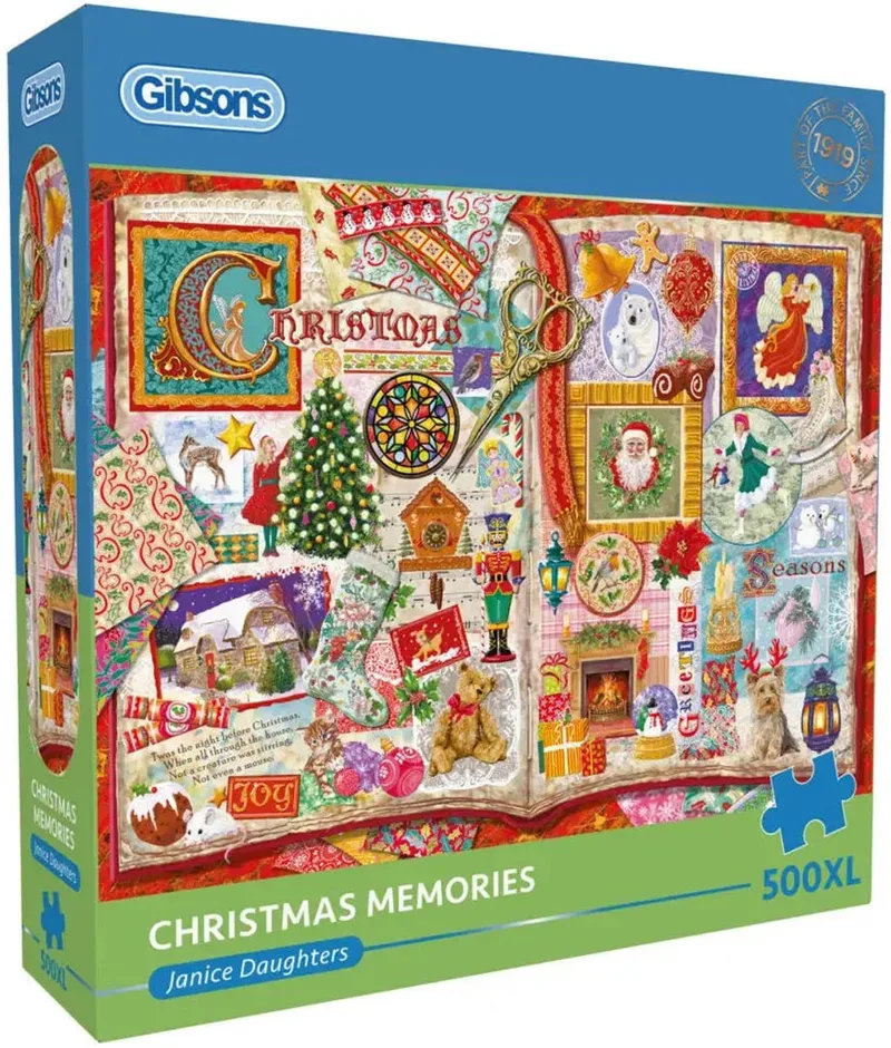 Christmas Memories Puzzel 500 XL Stukjes fra Gibsons, Blå-udgave – æske
