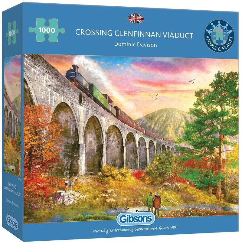 Crossing Glenfinnan Viaduct (door Dominic Davison) - 1000 stukjes 68×49cm (b×h) - Legpuzzel voor volwassenen fra Gibsons, Flerfarvet-udgave – æske
