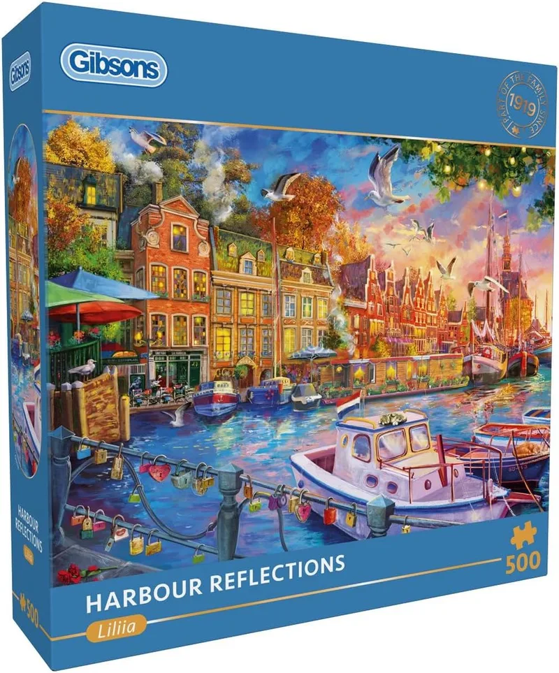 Haven Reflecties ("Harbour Reflections") - AI - 500 stukjes - 48×34cm - Legpuzzel voor Volwassenen van Gibsons, editie Meerkleurig – doos