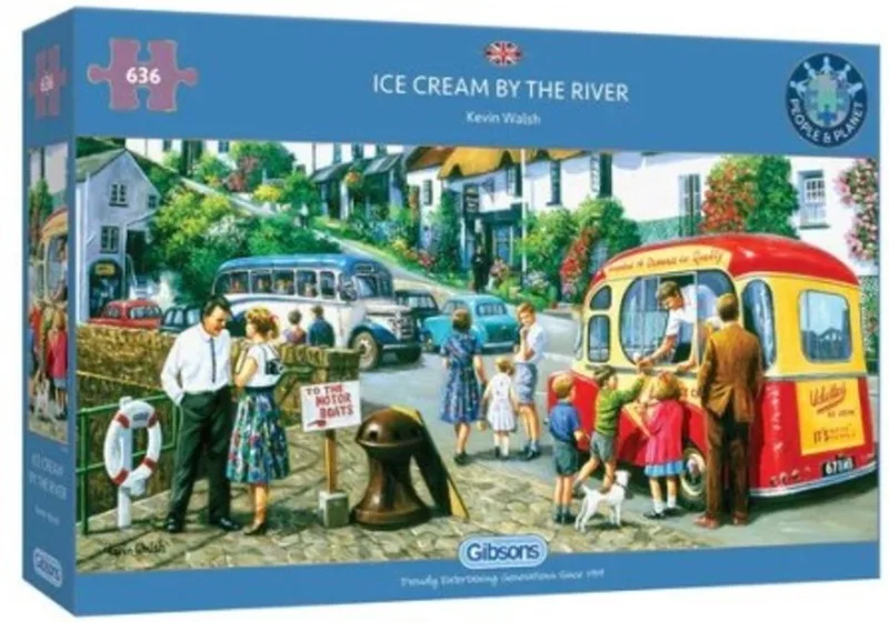 Ice Cream by the River (door Kevin Walsh) - 636 stukjes 69×32cm (b×h) - Panorama Legpuzzel fra Gibsons, Flerfarvet-udgave – æske