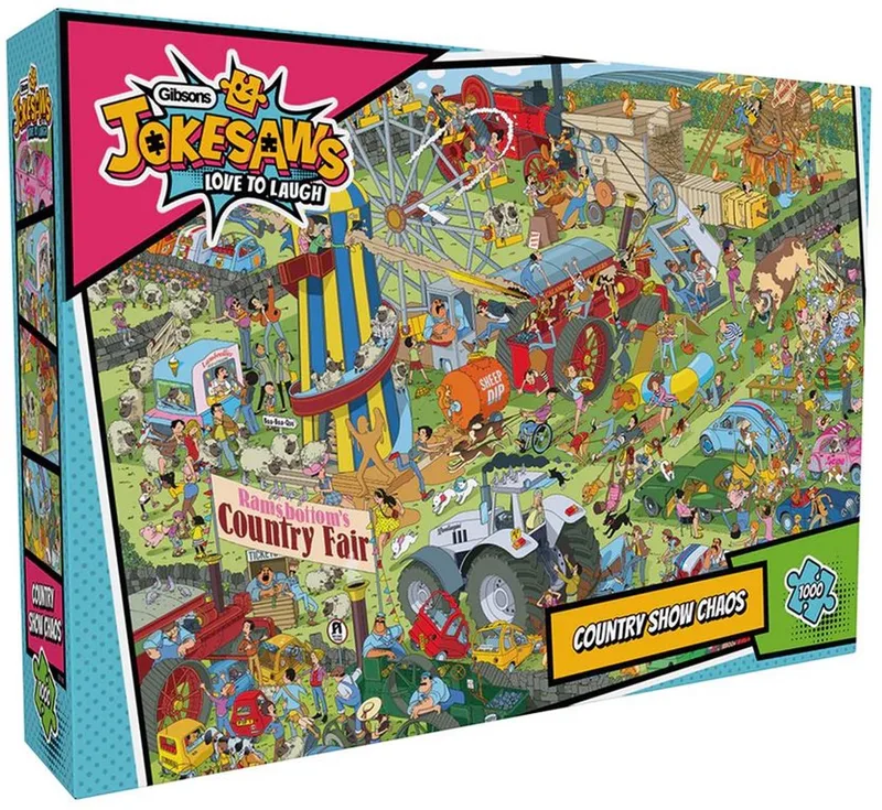 Jokesaws: Country Show Chaos (door Andy Tudor) - 1000 stukjes 68×49cm (b×h) - Legpuzzel voor volwassenen von Gibsons, Ausgabe Country Show Chaos (door Andy Tudor) – Schachtel