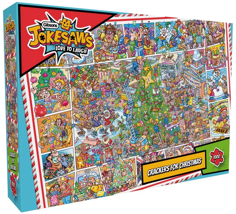 Jokesaws Crackers for Christmas (door Phil Dobson) - 1000 stukjes 68×49cm (b×h) - Legpuzzel voor volwassenen van Gibsons, editie Crackers for Christmas (door Phil Dobson) – doos