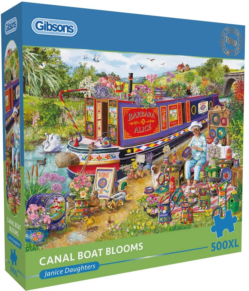 legpuzzel Canal Boat Blooms 500XL kleurrijk puzzelplezier. from Gibsons, Multicolour edition – box
