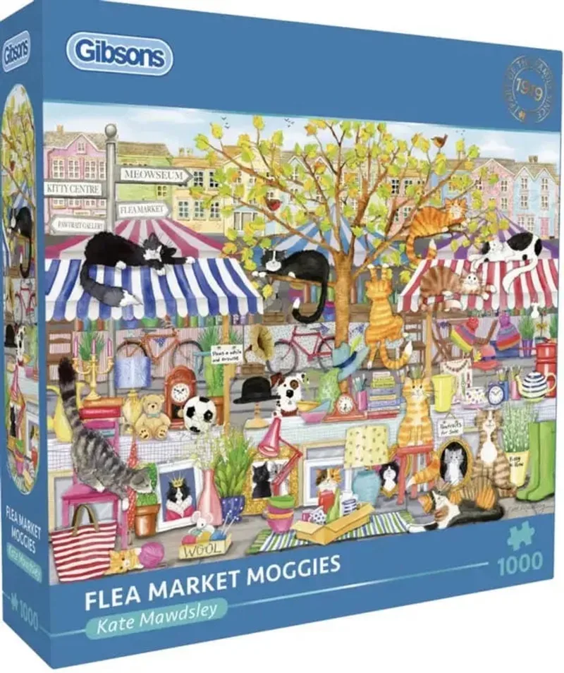 legpuzzel Flea Market Moggies 1000 stukjes katten dieren. de Gibsons, édition Multicolore – boîte