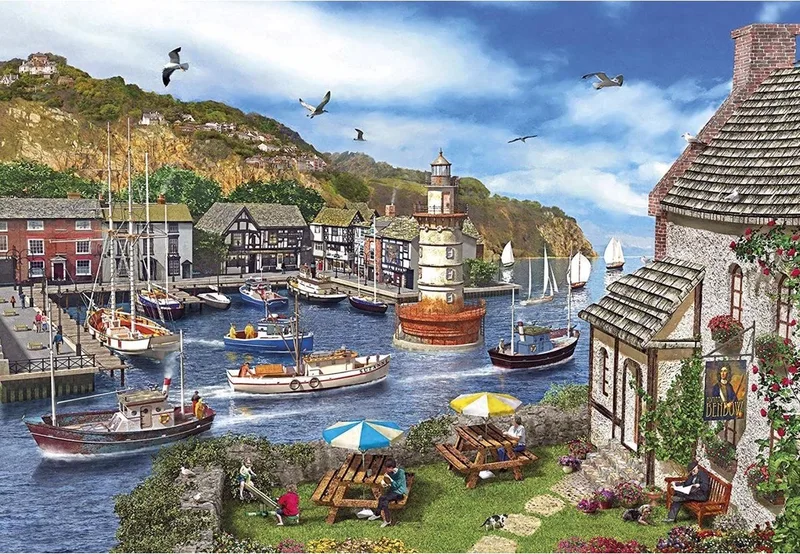Lighthouse Bay (door Dominic Davison) - 1000 stukjes 68×49cm (b×h) - Legpuzzel voor volwassenen van Gibsons, editie Meerkleurig – doos