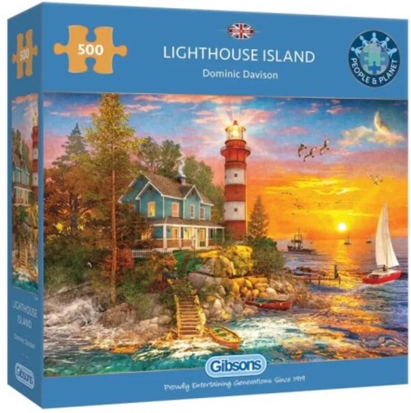 Lighthouse Island (door Dominic Davison) - 500 stukjes 48×34cm (b×h) - Legpuzzel voor volwassenen de Gibsons, édition Multicolore – boîte