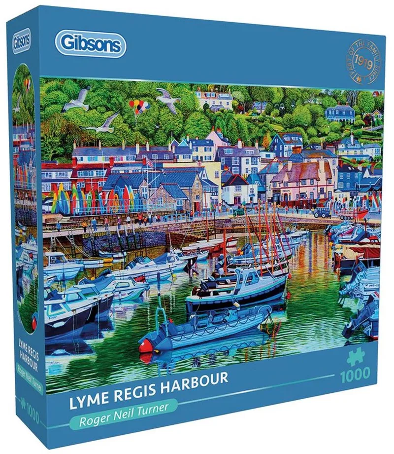 Lyme Regis Harbour (door Roger Turner) - 1000 stukjes 68×49cm (b×h) - Legpuzzel voor volwassenen van Gibsons, editie Meerkleurig – doos