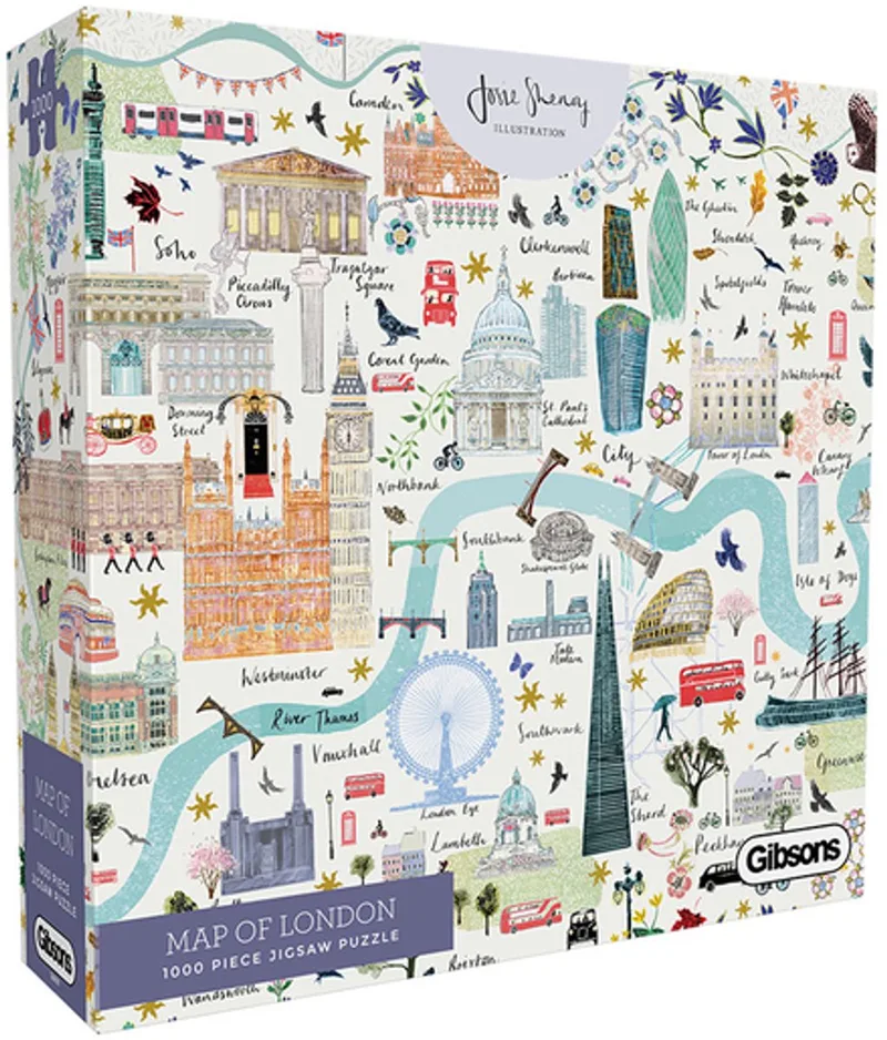 Map of London (door Josie Shenoy) - 1000 stukjes 49×68cm (b×h) - Legpuzzel voor volwassenen van Gibsons, editie Meerkleurig – doos
