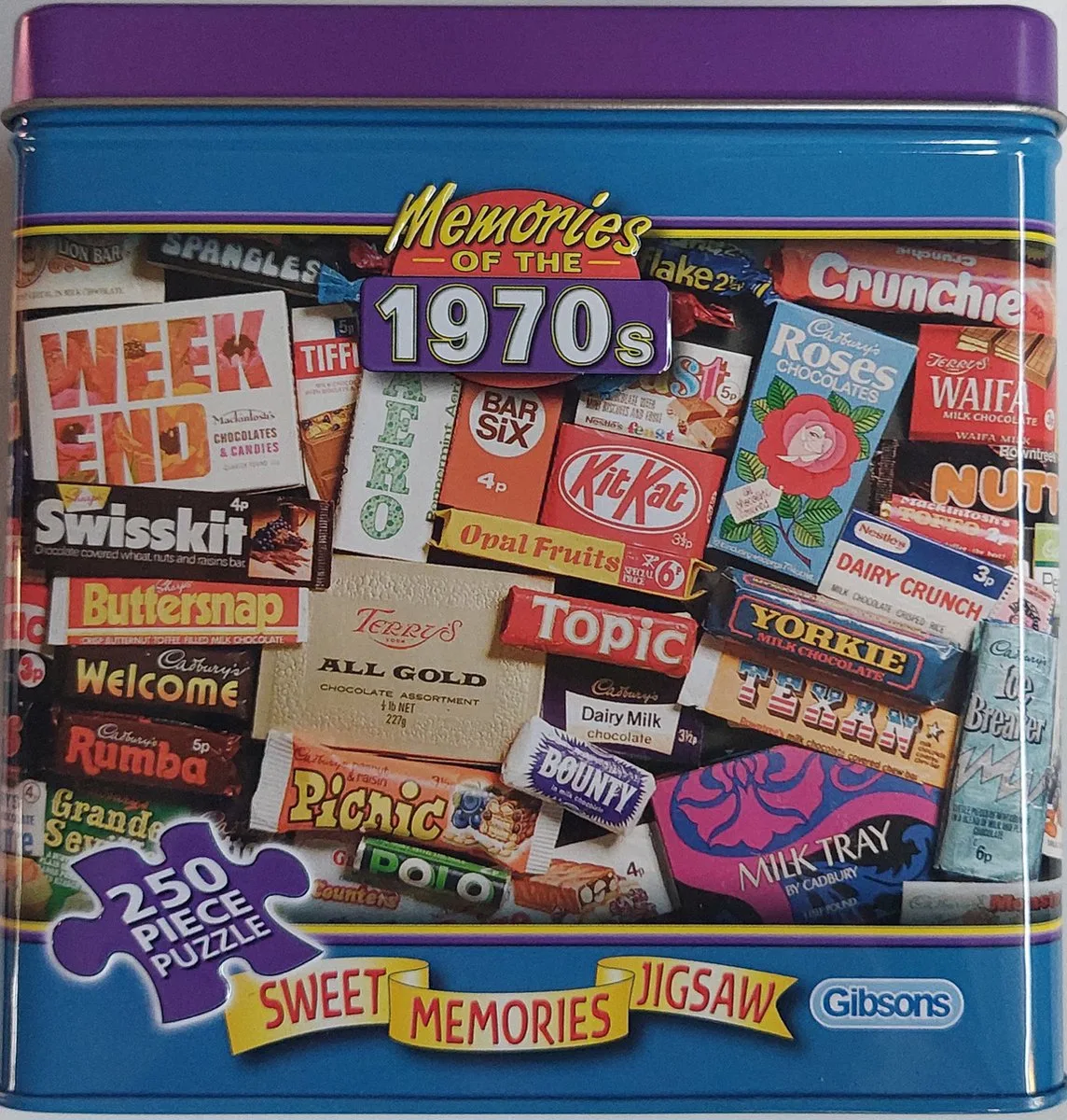 Memories of The 1970s Jigsaw puzzel in blik from Gibsons – box