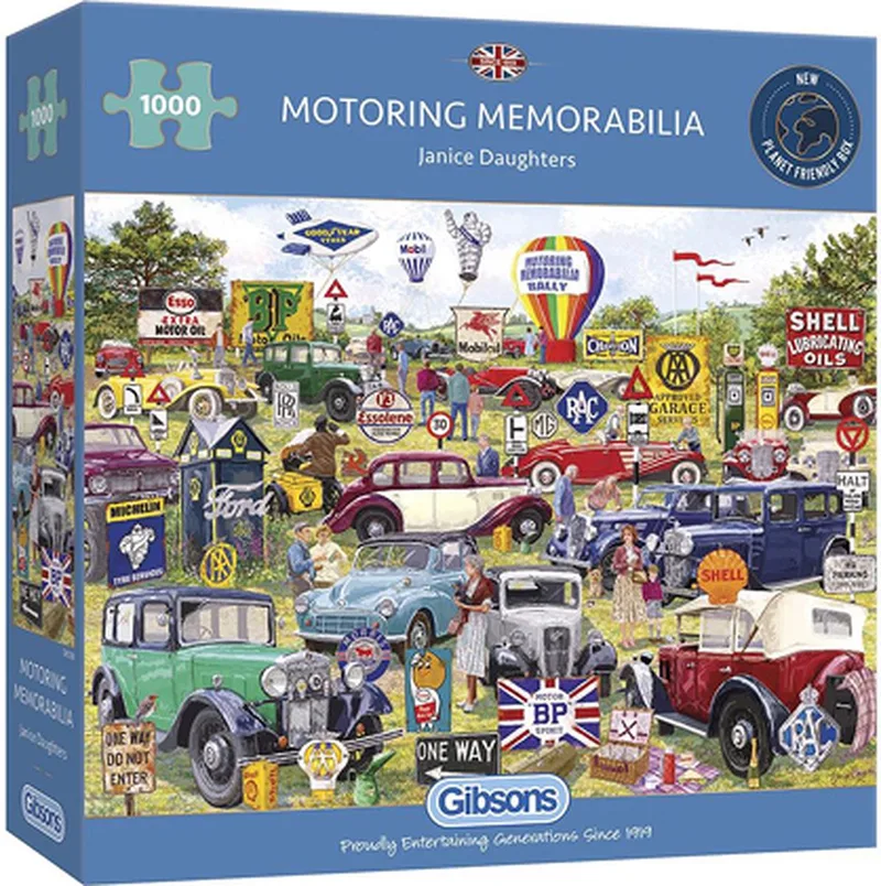 Motoring Memorabilia (door Adrian Chesterman) - 1000 stukjes 68×49cm (b×h) - Legpuzzel voor volwassenen van Gibsons, editie Meerkleurig – doos