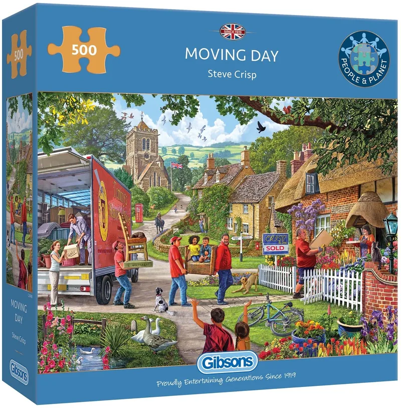 Moving Day (door Steve Crisp) - 500 stukjes 48×34cm (b×h) - Legpuzzel voor volwassenen fra Gibsons, Flerfarvet-udgave – æske