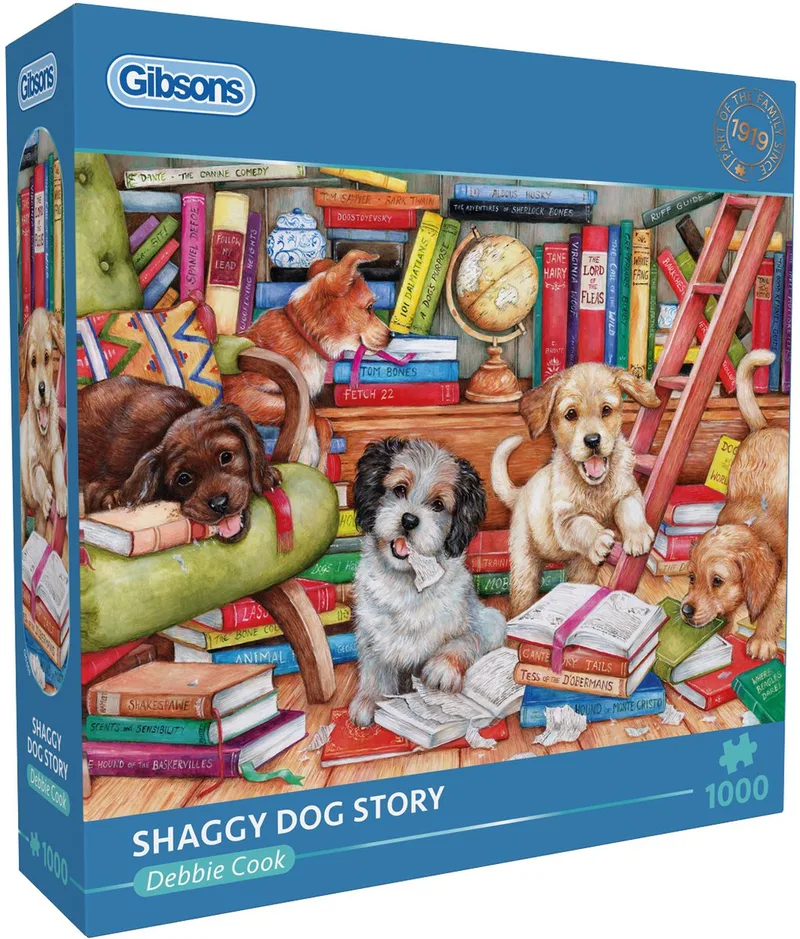 Onzinnig Honden Verhaal ("Shaggy Dog Story") - Debbie Cook - 1000 stukjes - 68×49cm - Legpuzzel voor Volwassenen de Gibsons, édition Multicolore – boîte