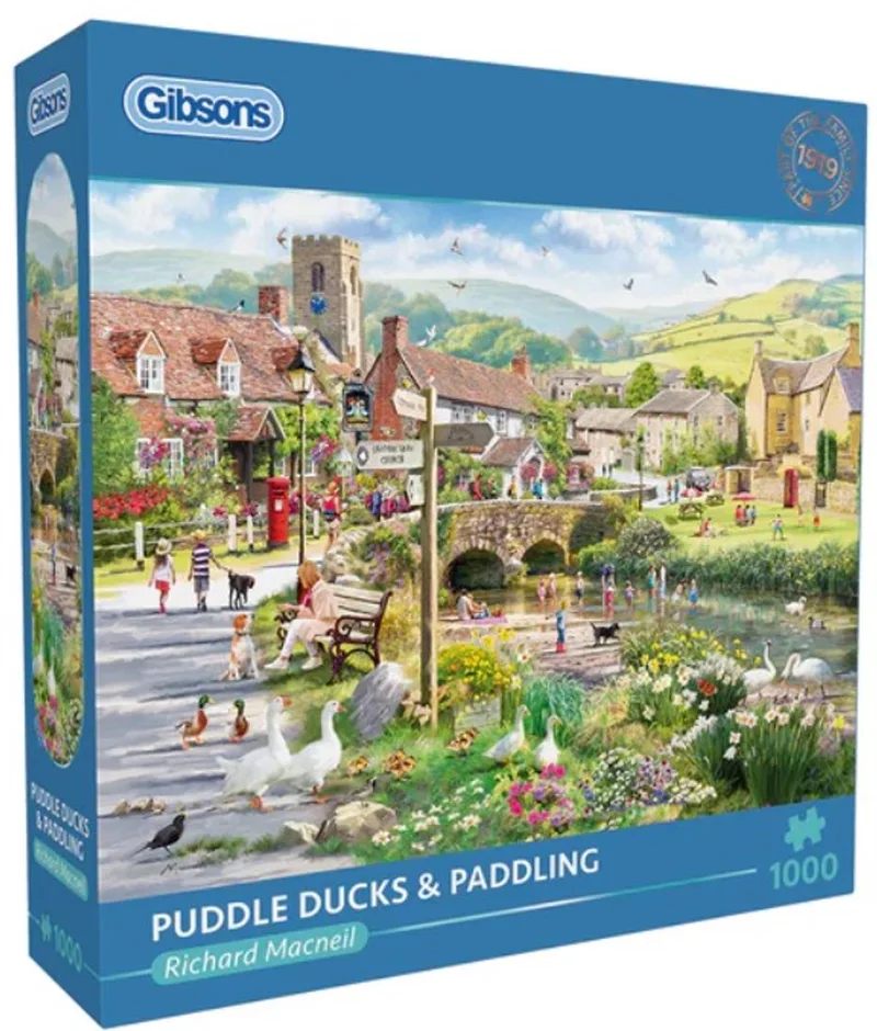 Puddle Ducks & Paddling (door Richard Macneil) - 1000 stukjes 68×49cm (b×h) - Legpuzzel voor volwassenen de Gibsons, édition Multicolore – boîte