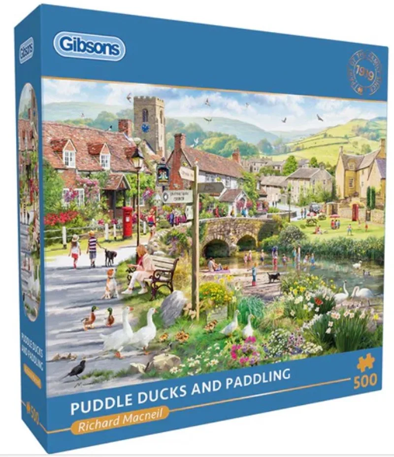 Puddle Ducks & Paddling (door Richard Macneil) - 500 stukjes 48×34cm (b×h) - Legpuzzel voor volwassenen fra Gibsons, Flerfarvet-udgave – æske
