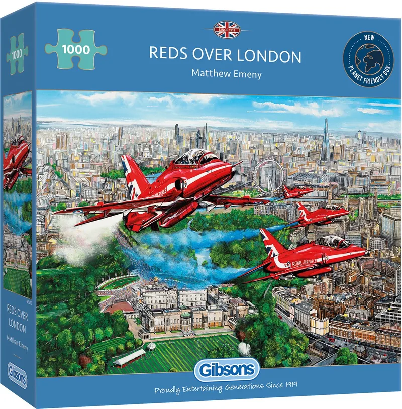 Reds Over London (door Matthew Emeny) - 1000 stukjes 68×49cm (b×h) - Legpuzzel voor volwassenen van Gibsons, editie Meerkleurig – doos