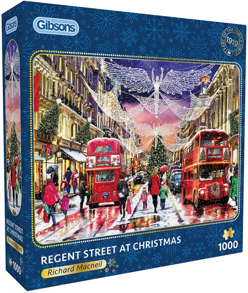 Regent Street at Christmas (door Richard Macneil) - 1000 stukjes 49×68cm (b×h) - Legpuzzel voor volwassenen de Gibsons, édition Multicolore – boîte