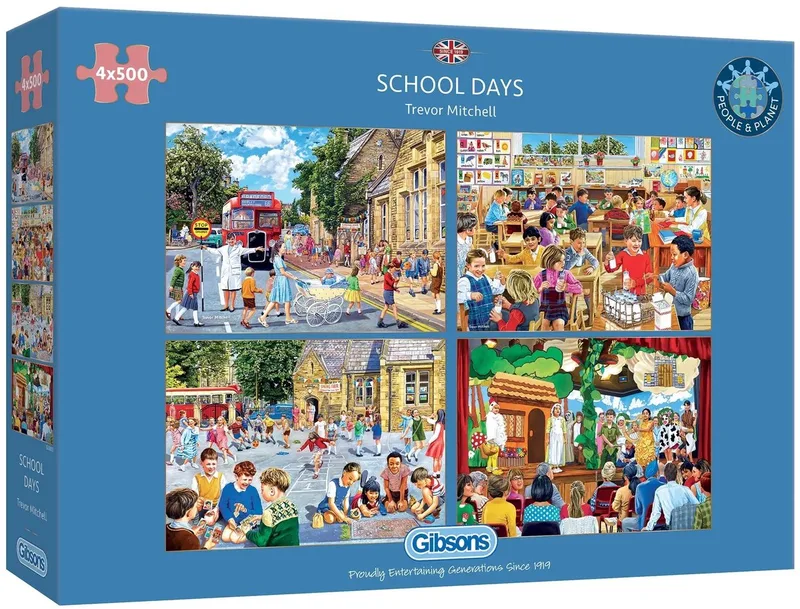 School Days (door Trevor Mitchell) - 4×500 stukjes 48×34cm (b×h) - Legpuzzel voor volwassenen fra Gibsons, Flerfarvet-udgave – æske