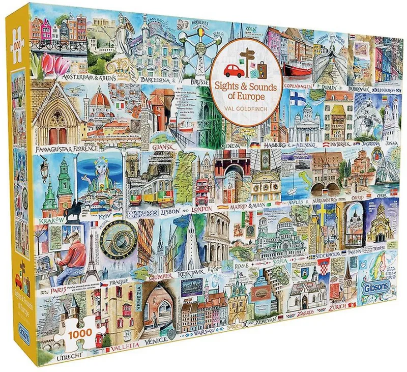 Sights & Sounds of Europe (door Val Goldfinch) - 1000 stukjes 68×49cm (b×h) - Legpuzzel voor volwassenen from Gibsons, Multicolour edition – box