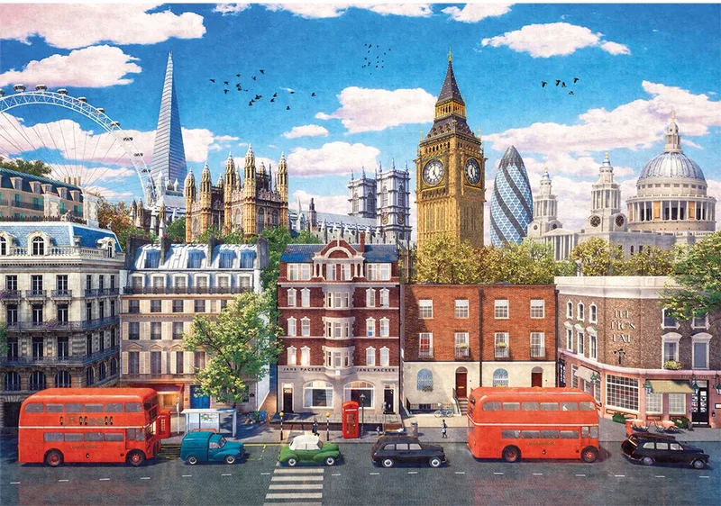 Streets of London (door Dominic Davison) - 500 stukjes 48×34cm (b×h) - Legpuzzel voor volwassenen fra Gibsons, Flerfarvet-udgave – æske