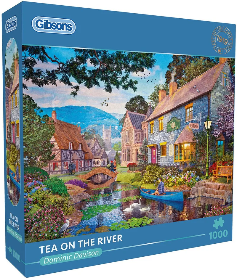 Tea on the River (door Dominic Davison) - 1000 stukjes 68×49cm (b×h) - Legpuzzel voor volwassenen de Gibsons, édition Multicolore – boîte