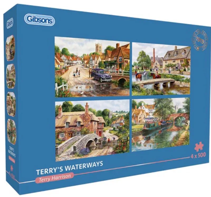 Terry's Waterways (door Terry Harrison) - 4×500 stukjes 48×34cm (b×h) - Legpuzzel voor volwassenen fra Gibsons, Flerfarvet-udgave – æske