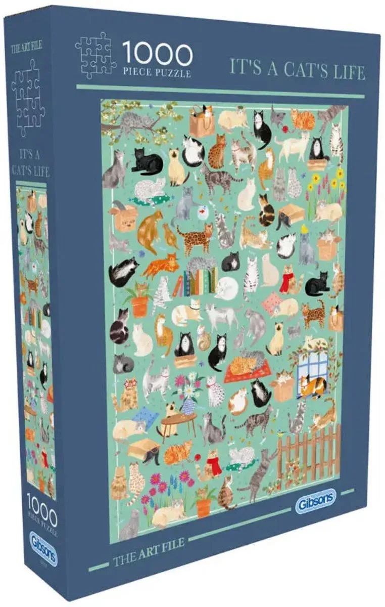 The Art File: It's a Cat's Life Puzzel 1000 Stukjes van Gibsons, editie Zwart – doos