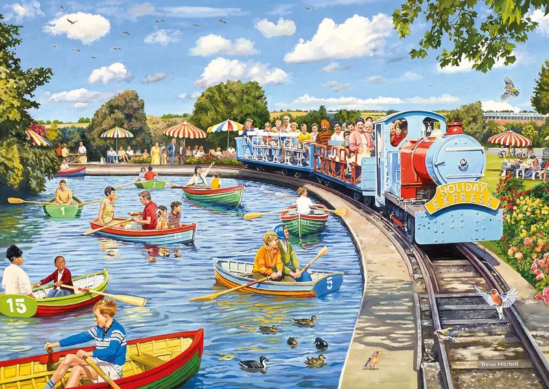 The Boating Lake (door Trevor Mitchell) - 1000 stukjes 68×49cm (b×h) - Legpuzzel voor volwassenen fra Gibsons, Flerfarvet-udgave – æske