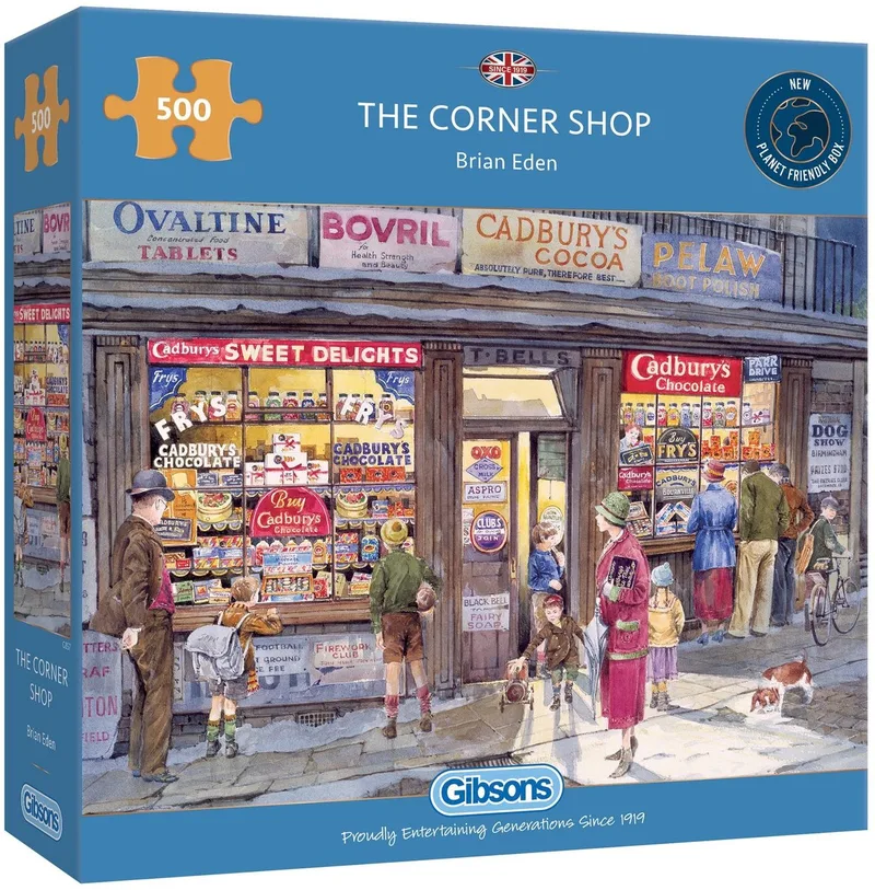 The Corner Shop (door Brian Eden) - 500 stukjes 48×34cm (b×h) - Legpuzzel voor volwassenen fra Gibsons, Flerfarvet-udgave – æske