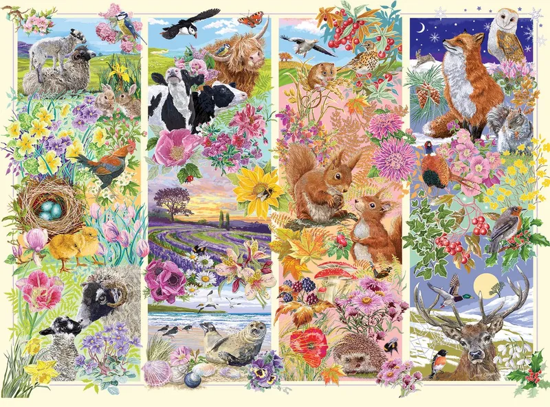Through the Seasons (door Janice Daughters) - 1000 stukjes 68×49cm (b×h) - Legpuzzel voor volwassenen fra Gibsons, Flerfarvet-udgave – æske