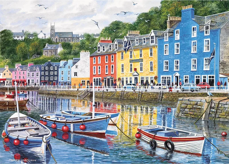 Tobermory (door Terry Harrison) - 1000 stukjes 68×49cm (b×h) - Legpuzzel voor volwassenen van Gibsons, editie Meerkleurig – doos