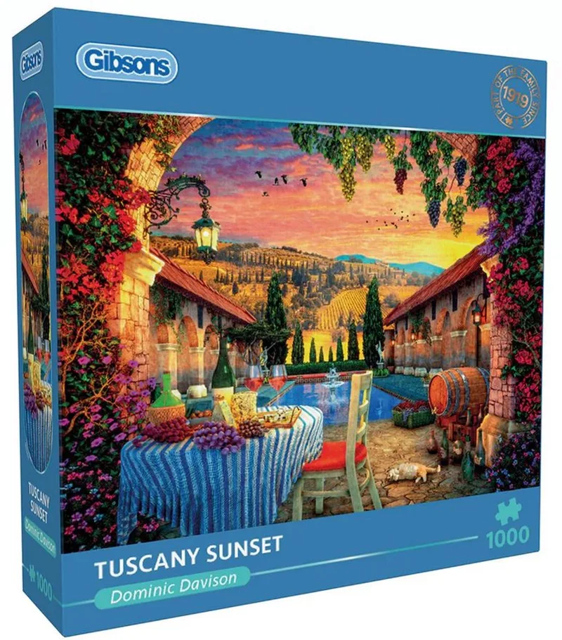 Tuscany Sunset (door Dominic Davison) - 1000 stukjes 68×49cm (b×h) - Legpuzzel voor volwassenen fra Gibsons, Flerfarvet-udgave – æske