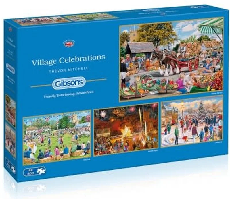 Village Celebrations (door Trevor Mitchell) - 4×500 stukjes 48×34cm (b×h) - Legpuzzel voor volwassenen fra Gibsons, Flerfarvet-udgave – æske