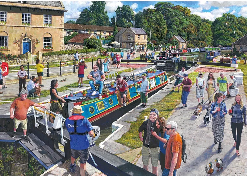 Wiltshire Waterways (door Bryan Evans) - 1000 stukjes 68×49cm (b×h) - Legpuzzel voor volwassenen fra Gibsons, Flerfarvet-udgave – æske