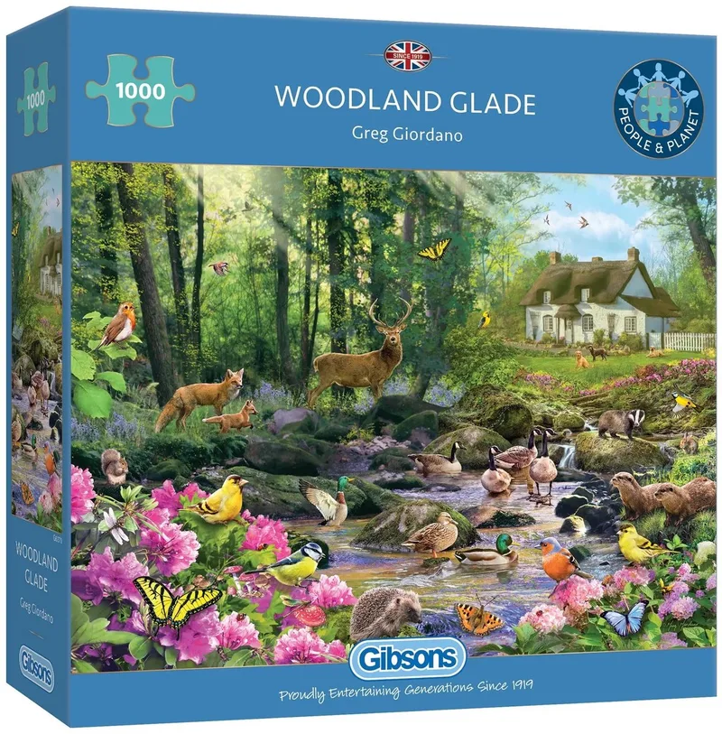 Woodland Glade (door Greg Giordano) - 1000 stukjes 68×49cm (b×h) - Legpuzzel voor volwassenen fra Gibsons, Flerfarvet-udgave – æske