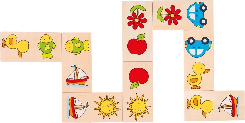 Domino: DOMINIQUE'S DOMINO 10x5cm, 28 blokjes, hout, 2+ von Goki – Schachtel