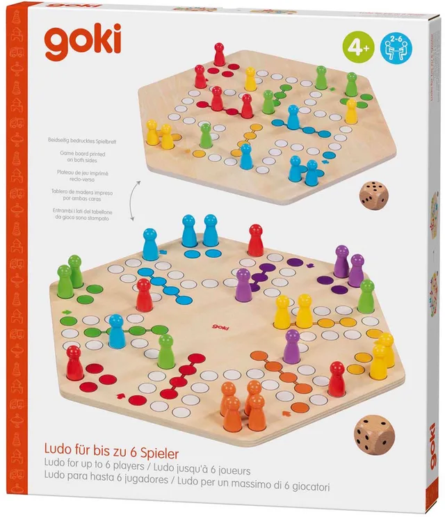 houten ludo spel - klassiek bordspel voor 6 spelers.