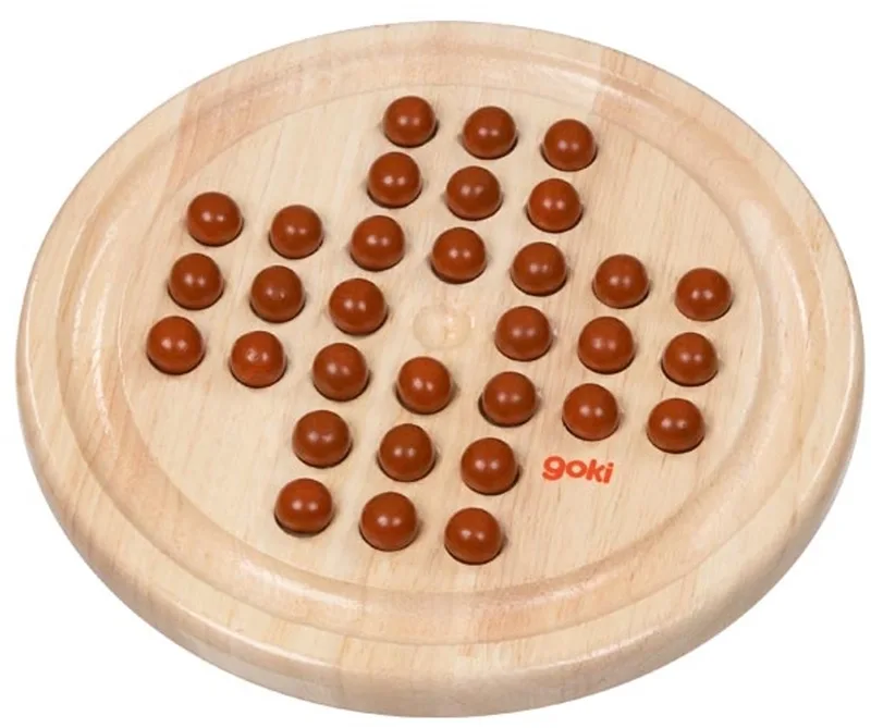 Solitaire spel 23x2cm - Inclusief houten knikkers - Gemaakt van rubberboomhout de Goki – boîte