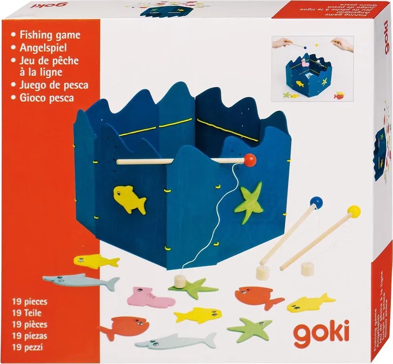 Spel - Visserspel - Met 3 Magnetische Hengels En 15 Visjes - Hout - 3 Jaar von Goki – Schachtel