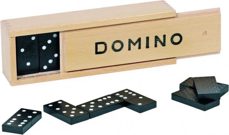 Spelletjes - Domino - 28 Blokjes - In Houten Kistje - 4 Jaar de Goki – boîte