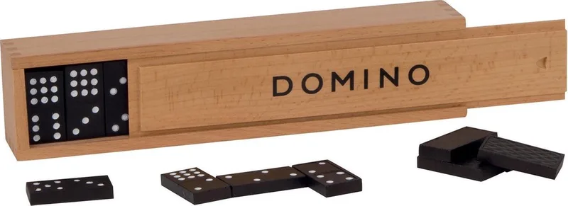 Spelletjes - Domino - 55 Blokjes - In Houten Kistje - 4 Jaar de Goki – boîte