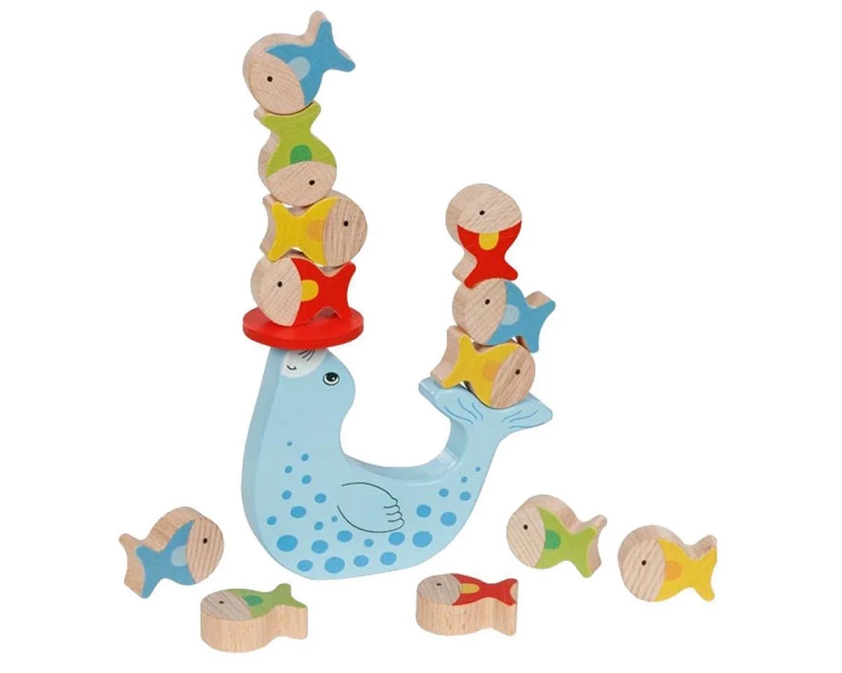 Spiel Balancierspiel Robbe, Familienspiel, Schöner Spielspaß für die Feinmotorik van Goki, editie Blauw, Meerkleurig – doos
