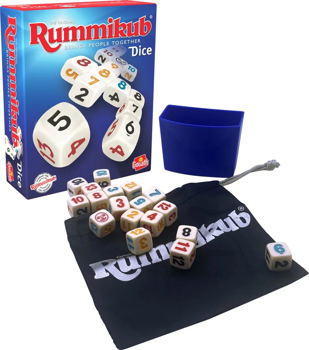 Dobbelspel - Bordspel - Makkelijk mee te nemen op reis! - Rummikub met dobbelstenen! van Goliath, editie Rummikub Dice – doos
