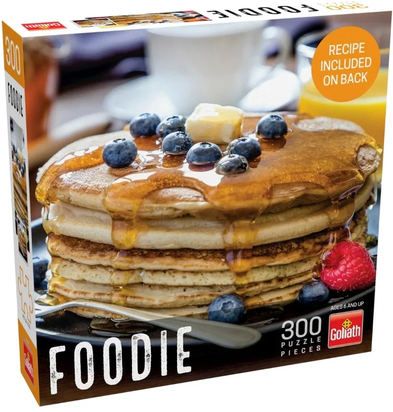 Puzzel Foodie 300 stukjes fra Goliath, Blueberry and Raspberry Pancakes-udgave – æske