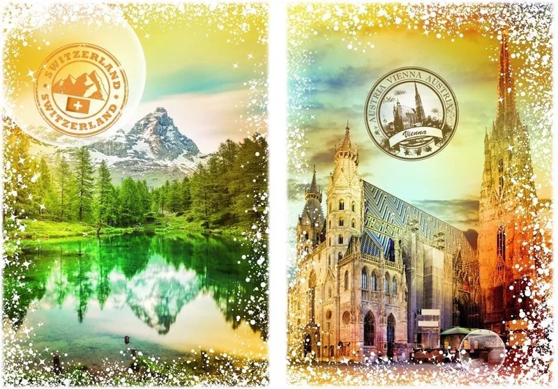 Legpuzzel - 2000 stukjes - Wereldreis, Oostenrijk en Zwitserland fra Grafika, Flerfarvet-udgave – æske