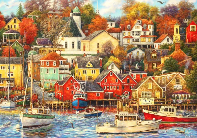 puzzel Chuck Pinson - Good Times Harbor - 2000 stukjes legpuzzel. fra Grafika, Flerfarvet-udgave – æske
