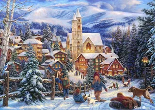 puzzel Chuck Pinson - legpuzzel Sledding To Town - 2000 stukjes. from Grafika, Multicolour edition – box 1 of 2