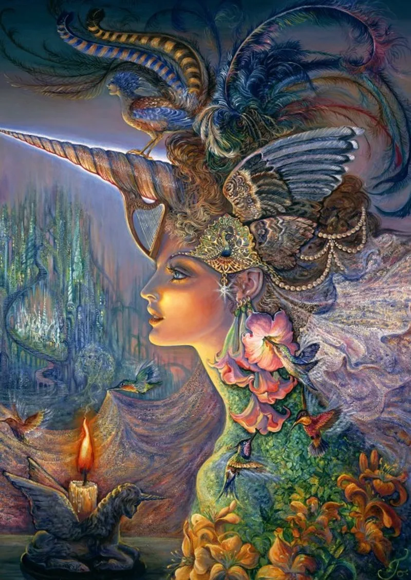 puzzel Josephine Wall - My Lady Unicorn - 2000 stukjes fantasie. fra Grafika, Flerfarvet-udgave – æske