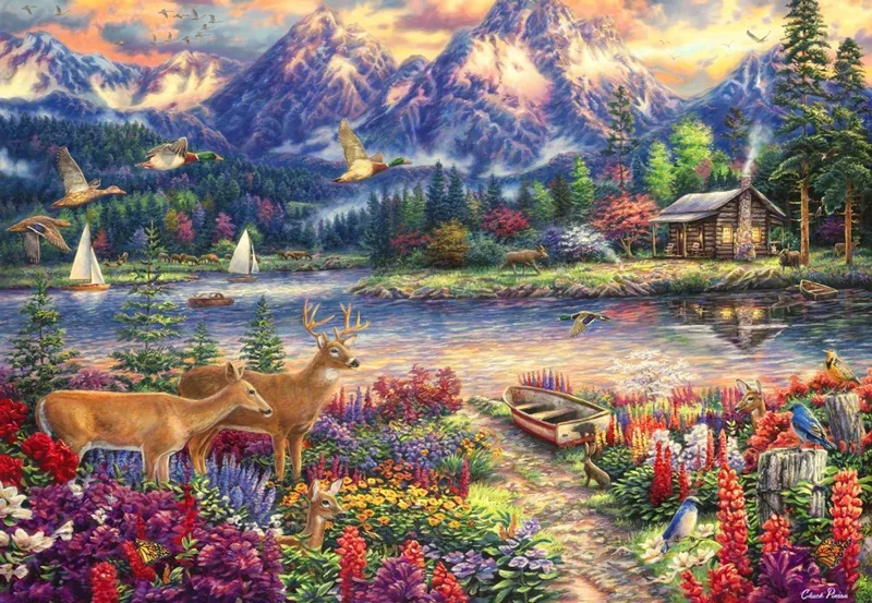 puzzel - Spring Mountain Majesty - 1000 stukjes legpuzzel. van Grafika, editie Meerkleurig – doos