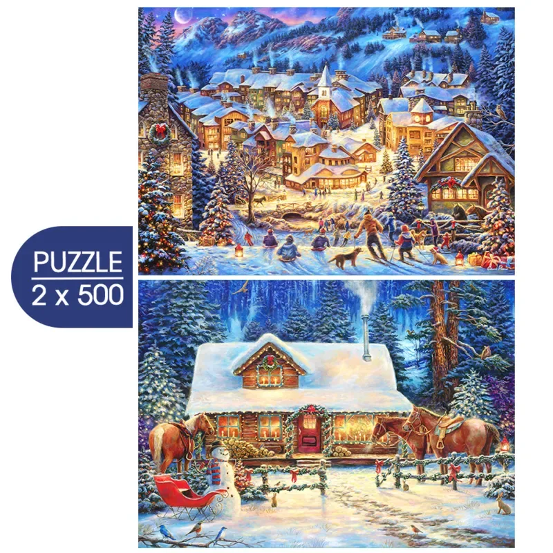 Puzzle 2 puzzles - Twilight Winter Village- Winter's Oasis - 500 à 999 pièces de Grafika – boîte
